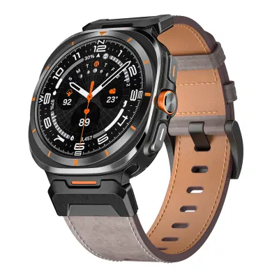Pašček za uro iz pravega usnja za Samsung Watch 7 Ultra 47 mm Grey