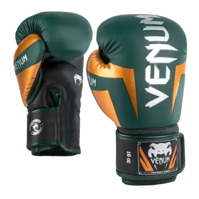 Venum Elite Boxing Gloves, Green/Bronze/Silver - 16 oz