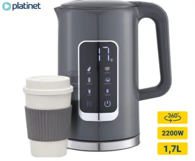 Grelnik vode PLATINET PEKR723  1,7 litra, 2200 W, digitalni zaslon, siva barva