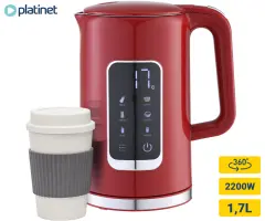 Grelnik vode PLATINET PEKR723  1,7 litra, 2200 W, digitalni zaslon, rdeča barva