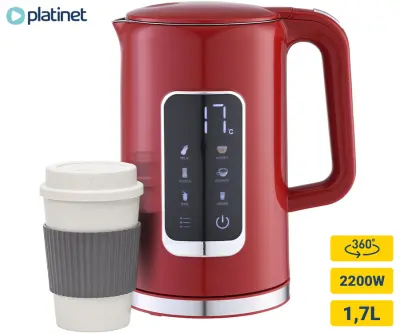 Grelnik vode PLATINET PEKR723  1,7 litra, 2200 W, digitalni zaslon, rdeča barva