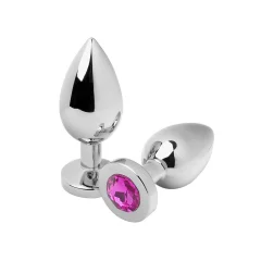 Analni čep Metal Hard s pink kristalčkom, small
