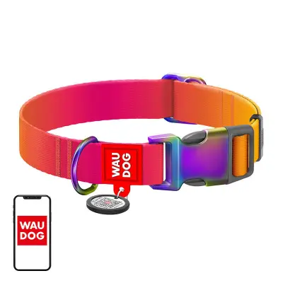 Najlonska ovratnica s QR kodo za psa Waudog gradient, oranžna , velikost XL