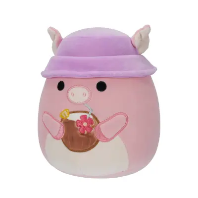 SQU: Squishmallows, 20 cm, PETER, ROZA SVINJA S TROPSKIM PIĆEM I ŠEŠIROM