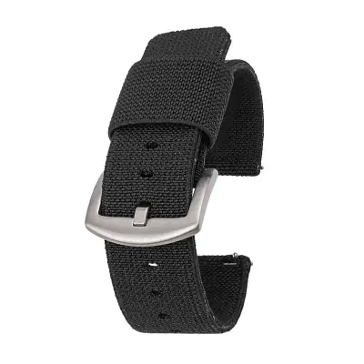 Najlonski pas za uro z vzmetnimi palicami za hitro sprostitev Black 18 mm