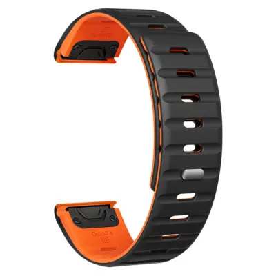 Hitro sprostitev silikonskega magnetnega paščka za uro za Garmin Fenix 8/7X/Epix Black+Orange 22 mm