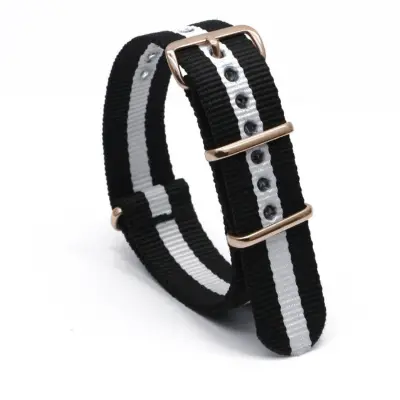 Najlonski pašček za uro z ovalno zaponko Black+White 20 mm