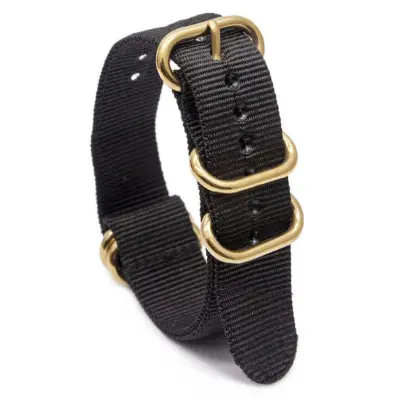 Najlonski pašček za uro z zlato ovalno zaponko Black