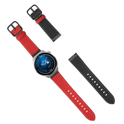 Pas za uro iz pravega usnja - 22 mm Black+Red  Črna zaponka