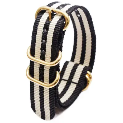 Najlonski pašček za uro z zlato ovalno zaponko Black+White 20 mm