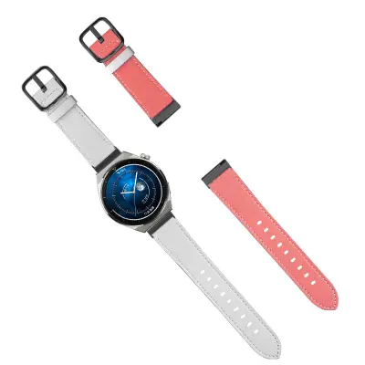 Pas za uro iz pravega usnja - 22 mm Pink + White  Črna zaponka