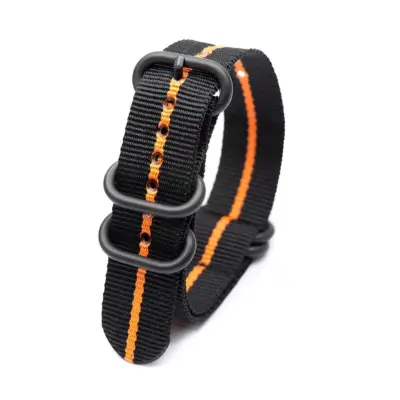 Najlonski pašček za uro z ovalno zaponko Black+Orange 20 mm