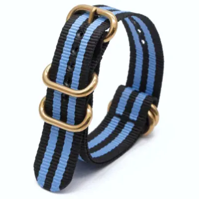 Najlonski pašček za uro z zlato ovalno zaponko Black+Blue 18 mm