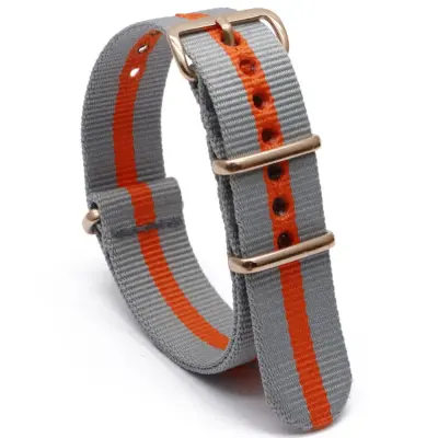 Najlonski pašček za uro z ovalno zaponko Grey+Orange 22 mm