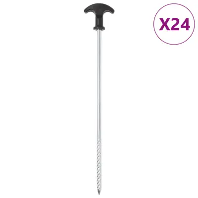 The Living Store Klini za šotor 24 kosov 30 cm Ø7 mm pocinkano jeklo - Klin Za Šotor