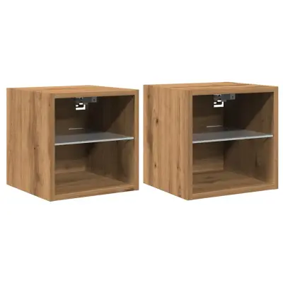 vidaXL Stenske TV omarice z LED 2 kosa artisan hrast 30x28,5x30 cm