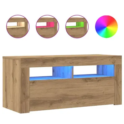vidaXL TV omarica z LED artisan hrast 90x35x40 cm inženirski les