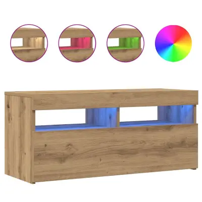 vidaXL TV omarica z LED artisan hrast 90x35x40 cm inženirski les