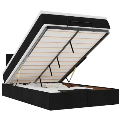 vidaXL Otomanska postelja z vzmetnico & LEDs črna 120x190 cm blago