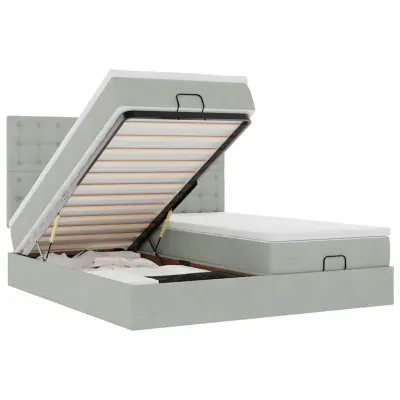 vidaXL Otomanski posteljni okvir z vzmetnicami siv 160x200 cm žamet