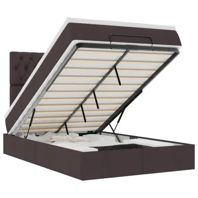 vidaXL Otomanska postelja z vzmetnico rjav 120x200 cm blago