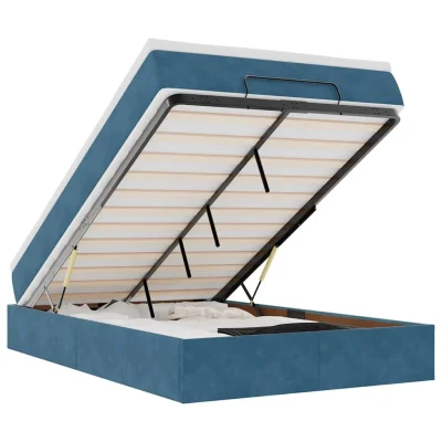 vidaXL Otomanska postelja z vzmetnico temno modra 120x190 cm žamet