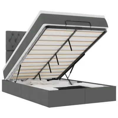 vidaXL Otomanska postelja z vzmetnico & LEDs temno siva 120x190 cm