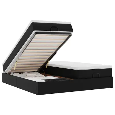 vidaXL Otomanski posteljni okvir z vzmetnicami črn 160x200cm um. usnje