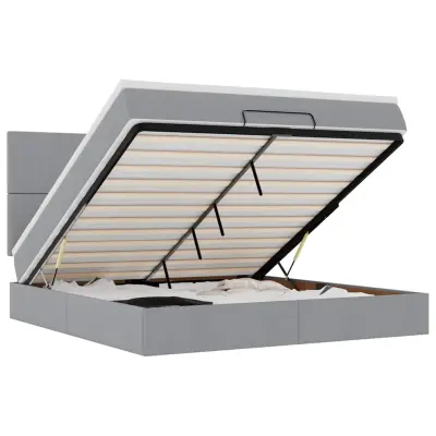 vidaXL Otomanski posteljni okvir z vzmetnico siv 160x200 cm blago