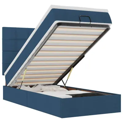 vidaXL Otomanska postelja z vzmetnico & LED modra 90x200 cm Tkanina
