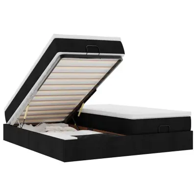 vidaXL Otomanski posteljni okvir z vzmetnicami črn 160x200 cm blago