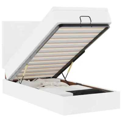 vidaXL Otomanski posteljni z vzmetnico bel 100x200 cm um. usnje