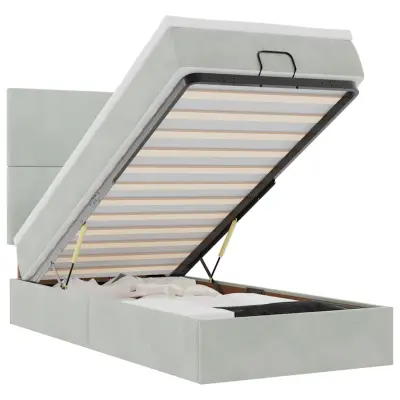 vidaXL Otomanski posteljni okvir z vzmetnicami siv 100x200cm žamet