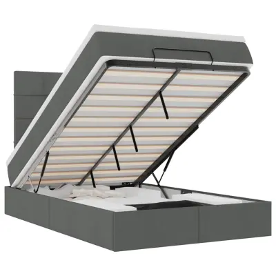 vidaXL Otomanska postelja z vzmetnico siv 120x200 cm blago