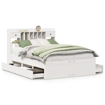 vidaXL Knjižna postelja brez ležišča bela 140x190 cm trdna borovina