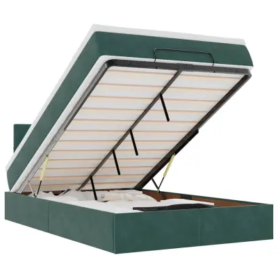 vidaXL Otomanska postelja z vzmetnico & LEDs temno zelena 120x190cm
