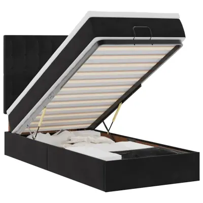 vidaXL Otomanski posteljni okvir z vzmetnicami črn 90x200cm žamet