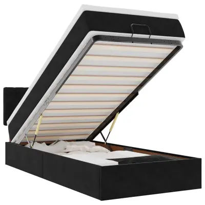 vidaXL Otomanski posteljni okvir z vzmetnico črn 90x200 cm žamet