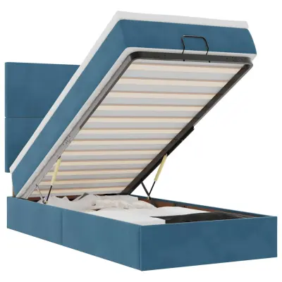 vidaXL Otomanski posteljni okvir z vzmetnicami moder 100x200cm žamet