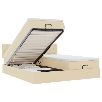 vidaXL Otomanski posteljni okvir z vzmetnicami krem 200x200 cm blago