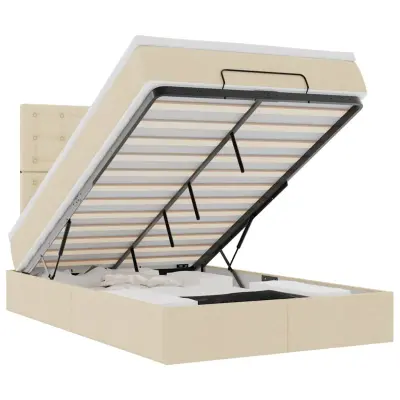 vidaXL Otomanski posteljni okvir z vzmetnico krem 120x200 cm blago