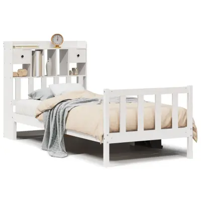 vidaXL Knjižna postelja brez vzmetnice bela 90x190 cm trdna borovina