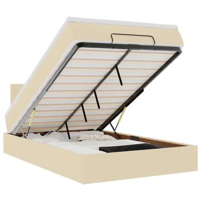 vidaXL Otomanski posteljni okvir z vzmetnico krem 120x200 cm blago