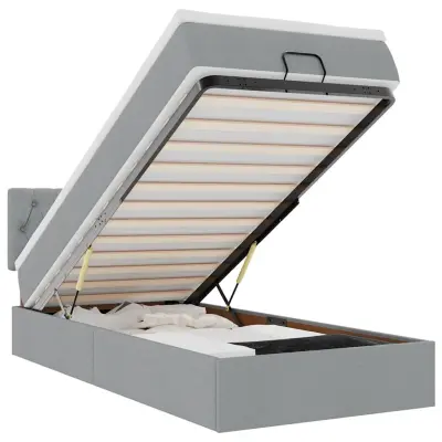 vidaXL Otomanska postelja z vzmetnico&LEDs svetlo siva 80x200cm blago