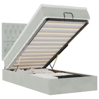 vidaXL Otomanski posteljni okvir z vzmetnicami siv 100x200cm žamet