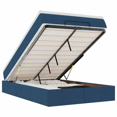 vidaXL Otomanska postelja z vzmetnico moder 120x200 cm blago