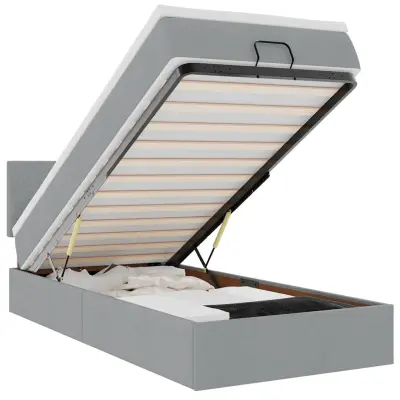 vidaXL Otomanska postelja z vzmetnico&LEDs svetlo siva 80x200cm blago