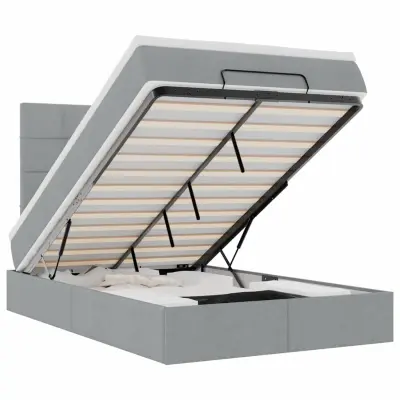 vidaXL Otomanska postelja z vzmetnico siv 120x200 cm blago