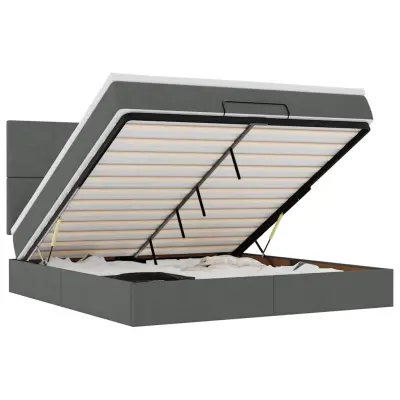 vidaXL Otomanski posteljni okvir z vzmetnico siv 160x200 cm blago