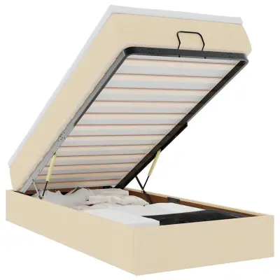 vidaXL Otomanski posteljni okvir z vzmetnico krem 90x190 cm blago